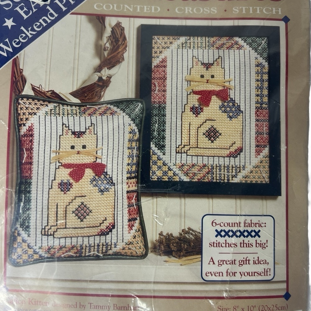 1994 Dimensions Simple Pleasures Counted Cross Stitch Calico Kitten Kit